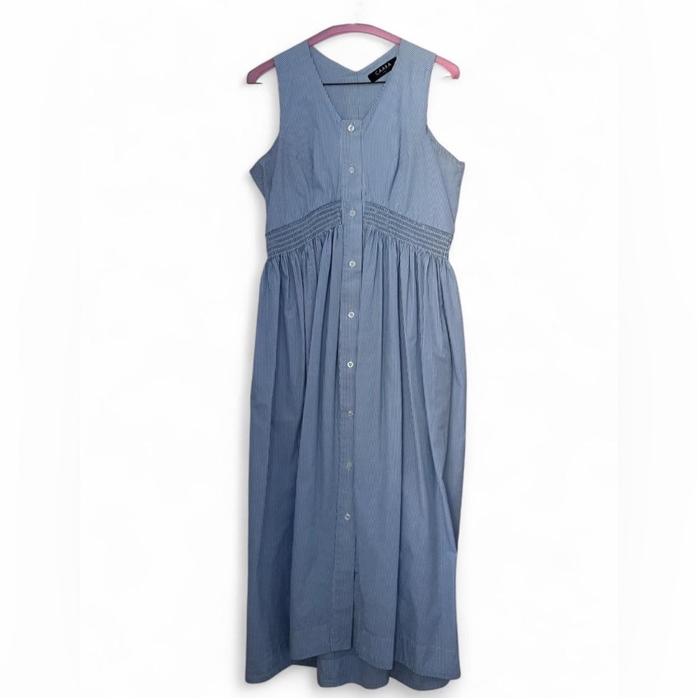 Blue Sleeveless Button-Down Dress